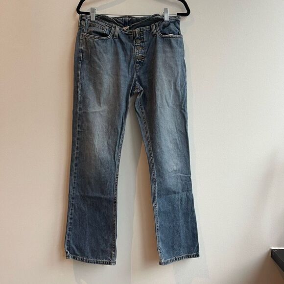 Y2k Abercrombie & Fitch Womens Jeans Mid- Rise 4 Button Boot cut /Flare Blue Den - Picture 1 of 9